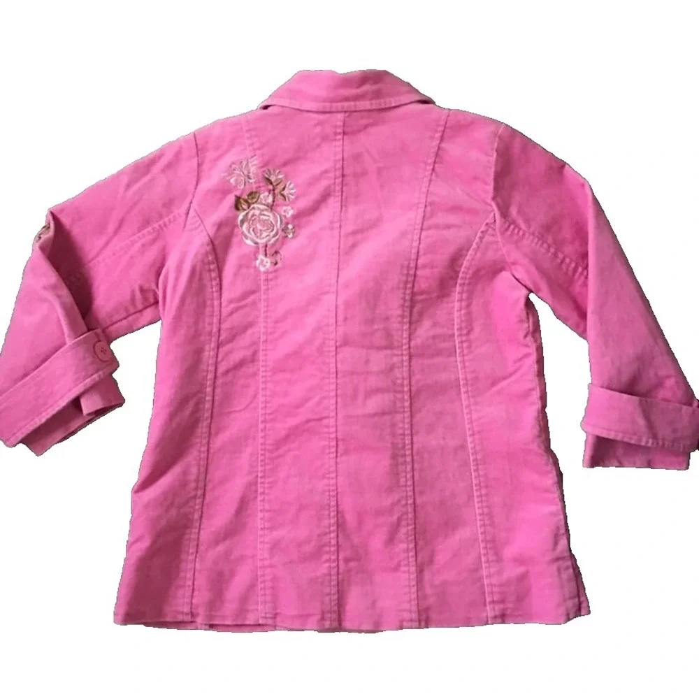 New Y2K Embroidered Velvet Jacket Girl 4 T Pink Pea Coat Kid Core Glam Boho